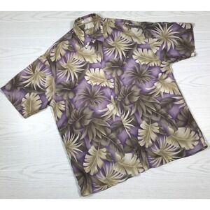 Vintage Pierre Cardin Hawaiian Shirt XL Purple Floral Rayon Pocket Vacation Dad